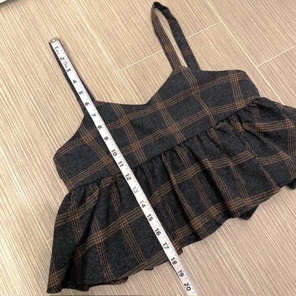 NWOT Hüming Plaid Babydoll Peplum Cropped Tank Top Dark Academia - Picture 12 of 12